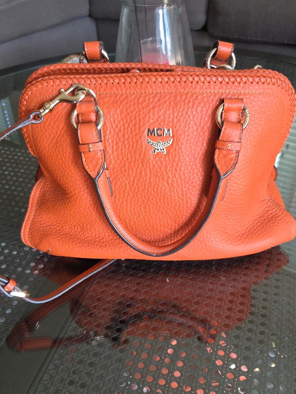 MCM Orange Leather Satchel Bag